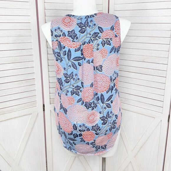 Cynthia Rowley Floral Linen Sleeveless Shirt Button Front Blue Coral Red Large - Picture 4 of 10